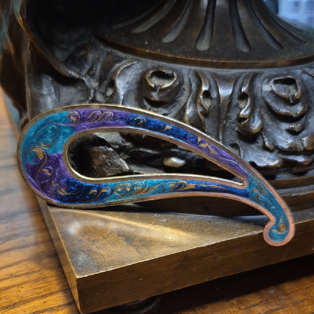 Vintage 80's Art Noveau Swirl Turquoise Blue Green Gold Paisley Pin Brooch - Picture 2 of 4